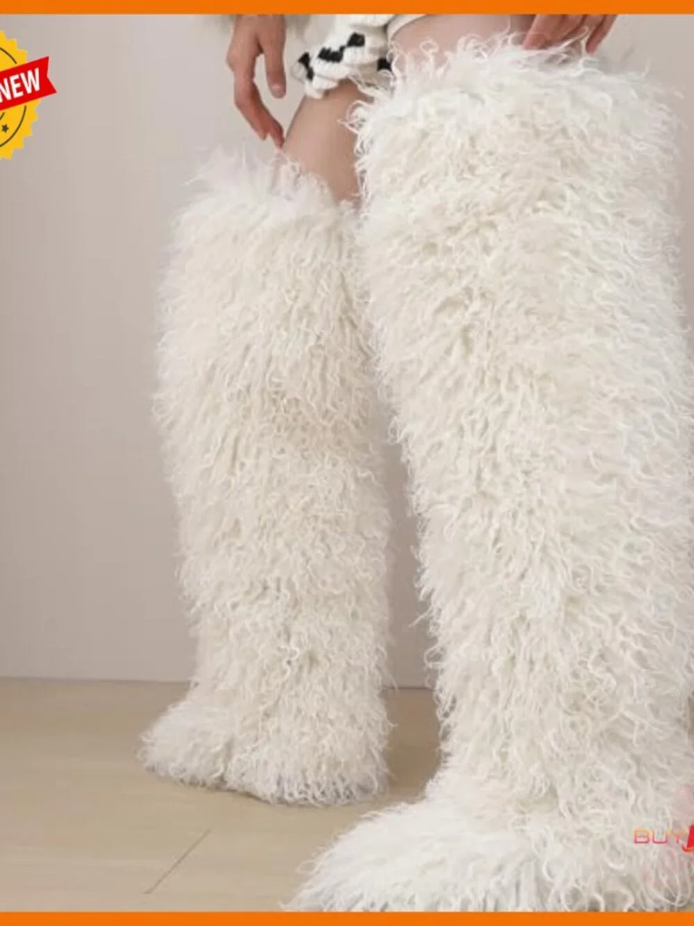 29-Inch Over-the-Knee Faux Fur Boots Flat Sole Winter Women's Shoes